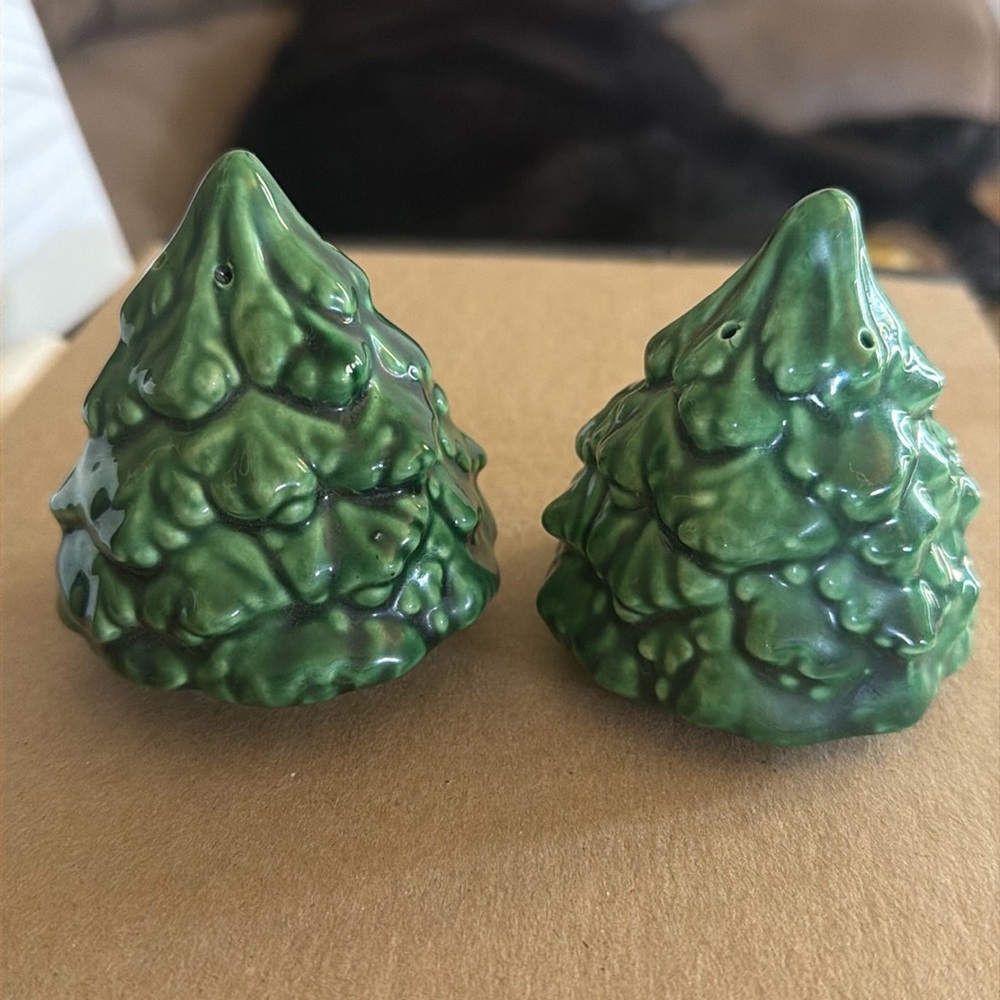Vintage Christmas tree, salt, and pepper shaker